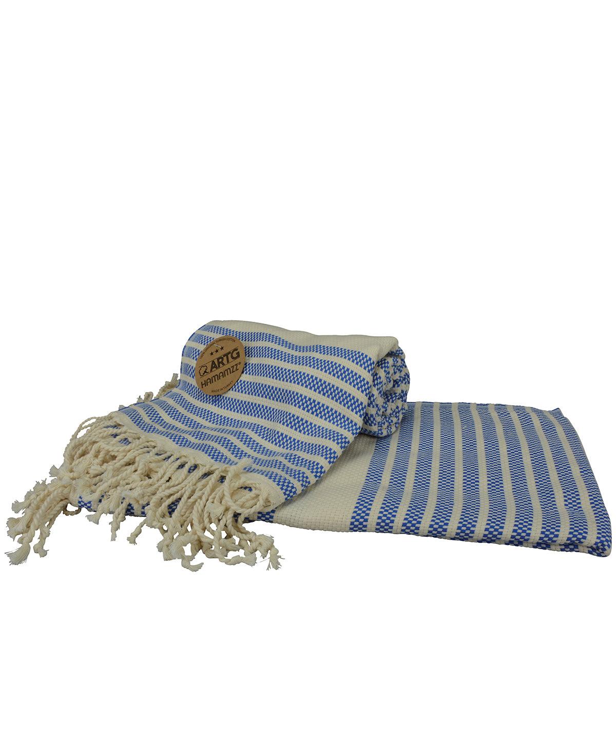 Ocean Blue/Cream - ARTG® Hamamzz® peshtemal towel Towels A&R Towels Directory, Festival, Homewares & Towelling, Must Haves, Summer Accessories Schoolwear Centres