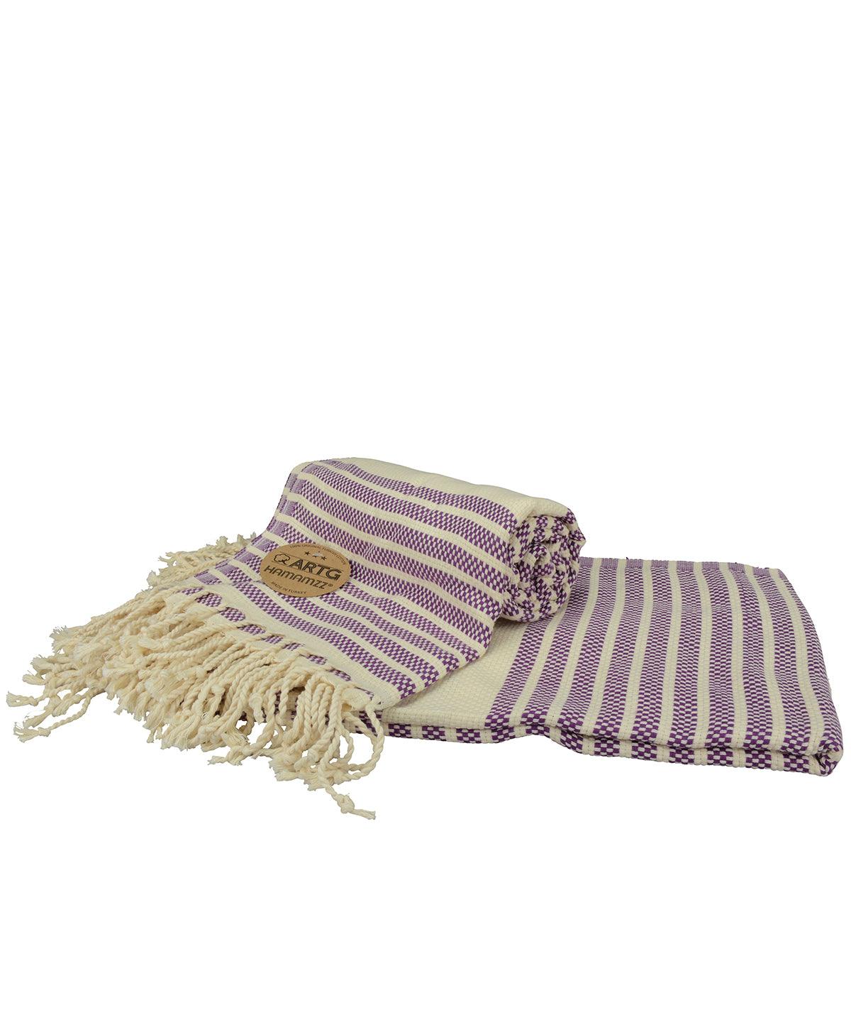 Purple/Cream - ARTG® Hamamzz® peshtemal towel Towels A&R Towels Directory, Festival, Homewares & Towelling, Must Haves, Summer Accessories Schoolwear Centres