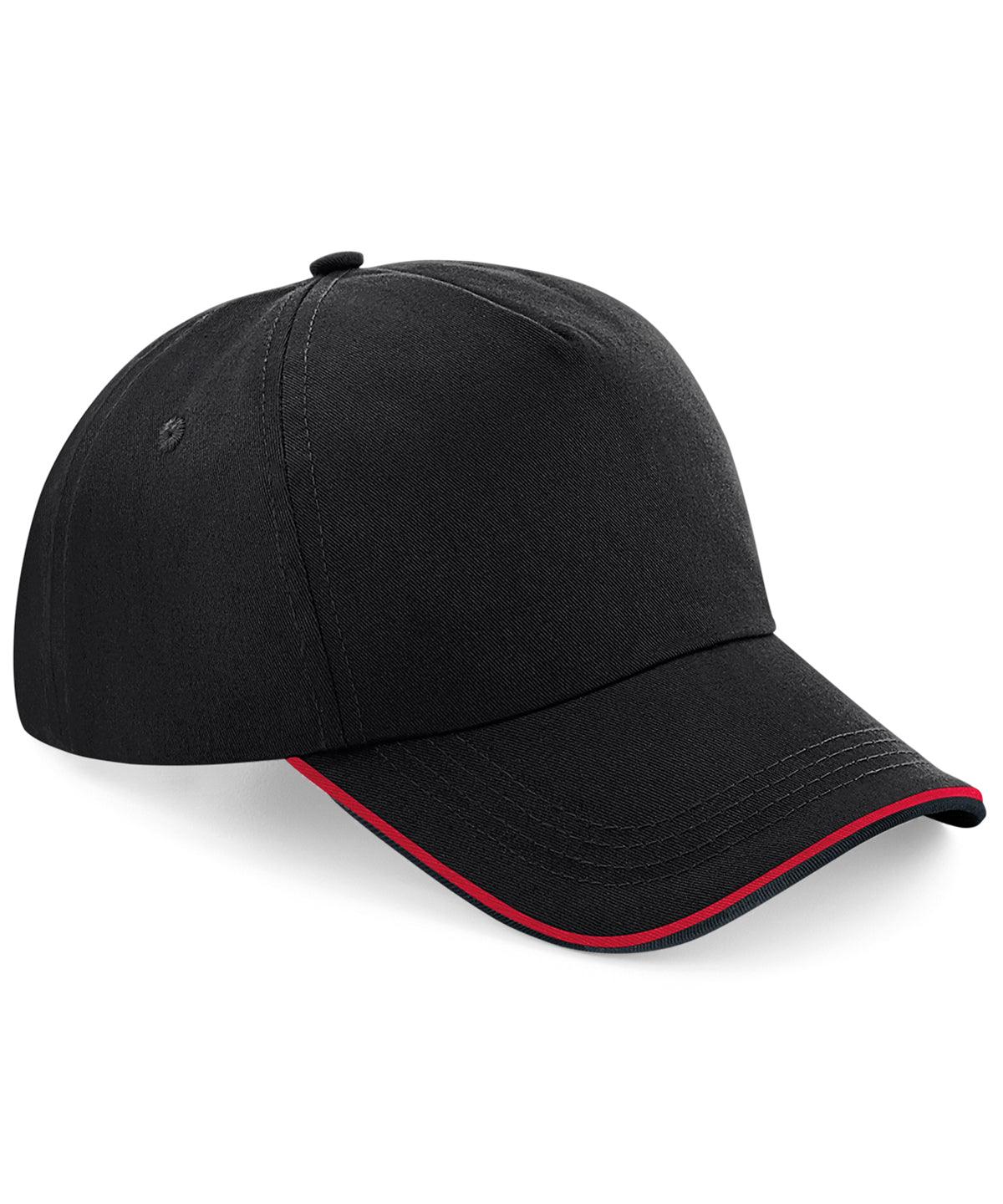 Black/Classic Red - Authentic 5-panel cap - piped peak Caps Beechfield Headwear, Rebrandable Schoolwear Centres