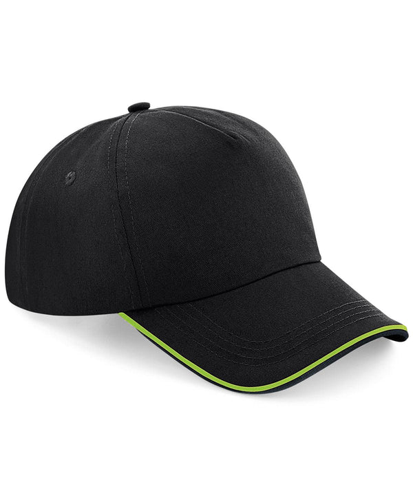 Black/Lime Green - Authentic 5-panel cap - piped peak Caps Beechfield Headwear, Rebrandable Schoolwear Centres