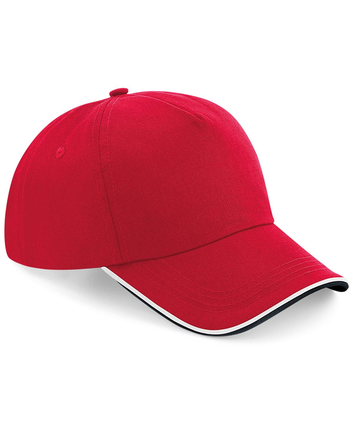 Classic Red/Black/White - Authentic 5-panel cap - piped peak Caps Beechfield Headwear, Rebrandable Schoolwear Centres