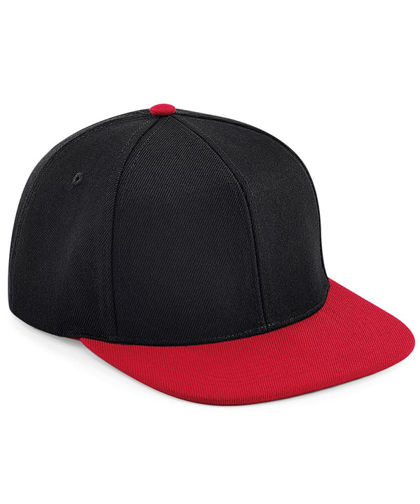 Black/Classic Red - Original flat peak 6-panel snapback Caps Beechfield Headwear, Rebrandable Schoolwear Centres