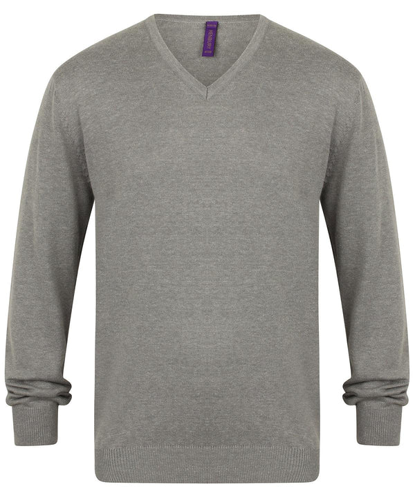 Slate Grey Marl - 12 gauge v-neck jumper Knitted Jumpers Henbury Knitwear, Must Haves, Plus Sizes, Raladeal - Recently Added Schoolwear Centres