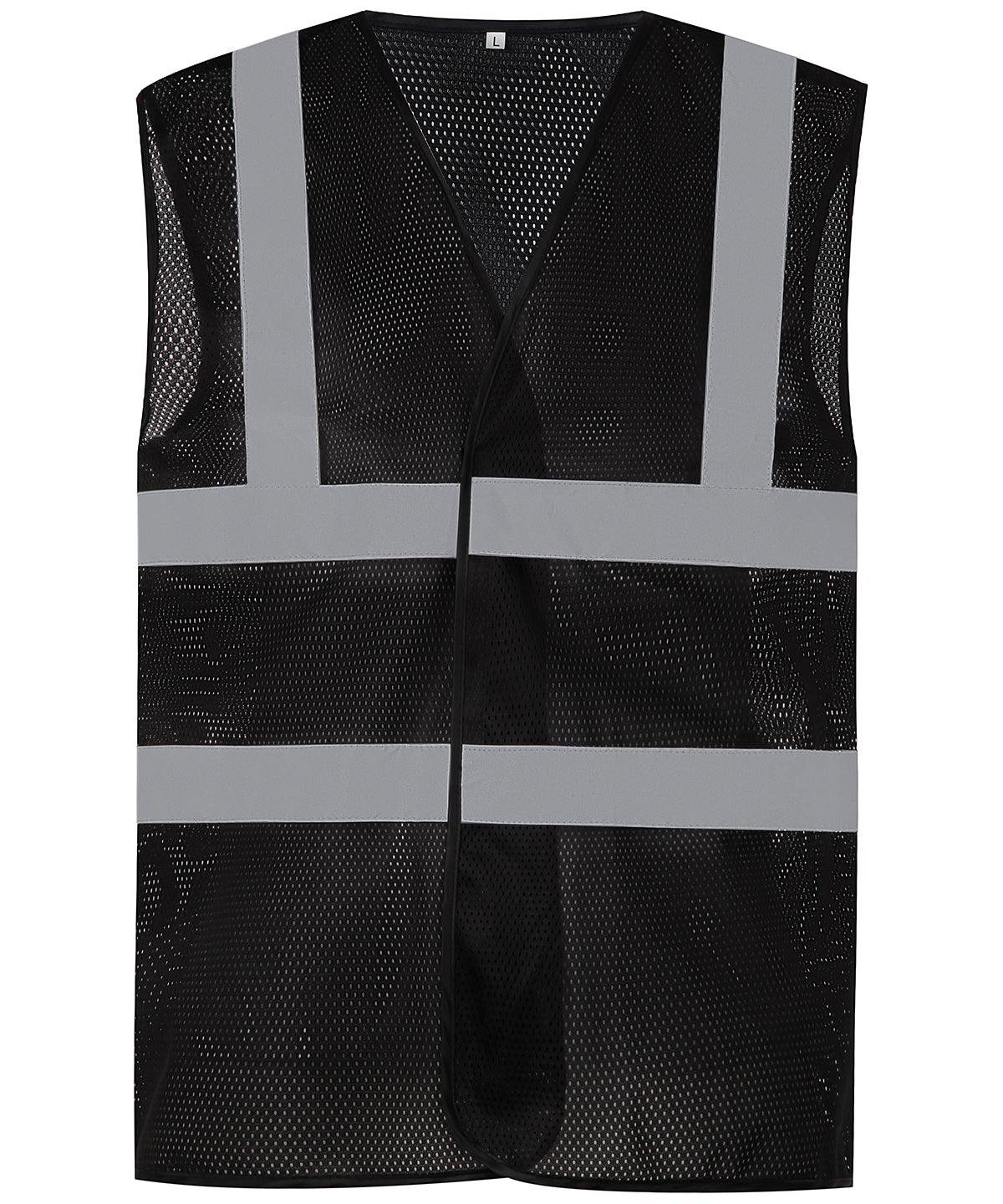 Black - Top cool open mesh 2-band-and-braces waistcoat (HVW120) Safety Vests Yoko Plus Sizes, Safety Essentials, Safetywear, Workwear Schoolwear Centres