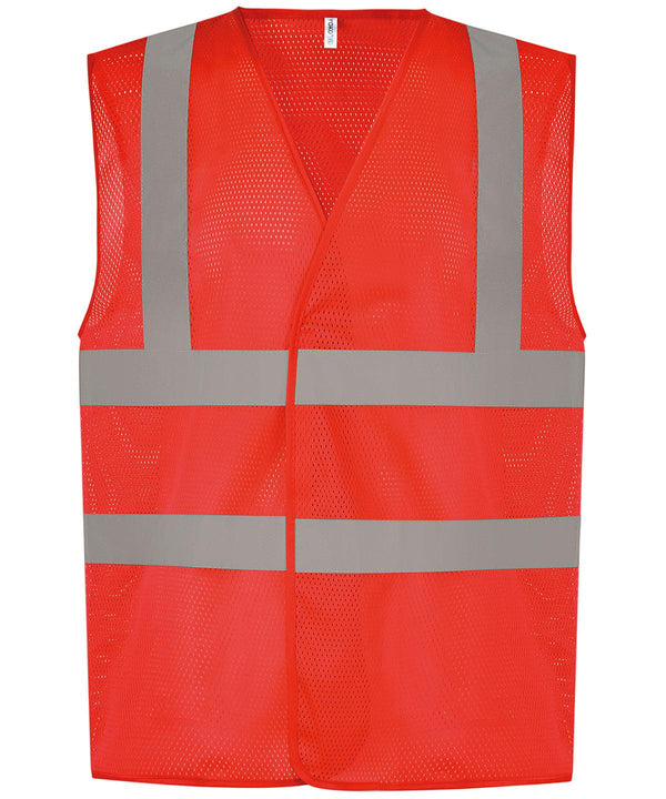 Red - Top cool open mesh 2-band-and-braces waistcoat (HVW120) Safety Vests Yoko Plus Sizes, Safety Essentials, Safetywear, Workwear Schoolwear Centres