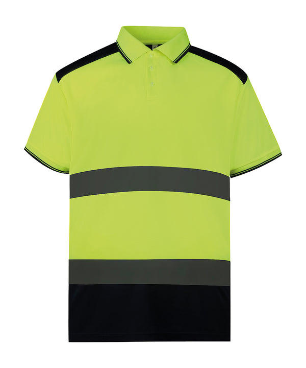 Yellow/Navy - Hi-vis two-tone polo shirt (HVJ220) Polos Yoko Plus Sizes, Polos & Casual, Rebrandable, Safetywear, Workwear Schoolwear Centres