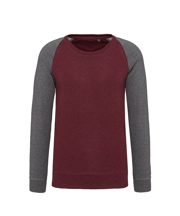 Men's two-tone organic crew neck raglan sleeve sweatshirt