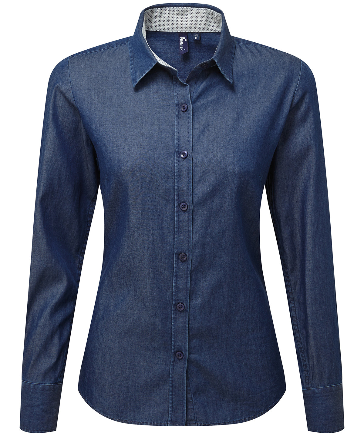 Women's denim pindot long sleeve shirt