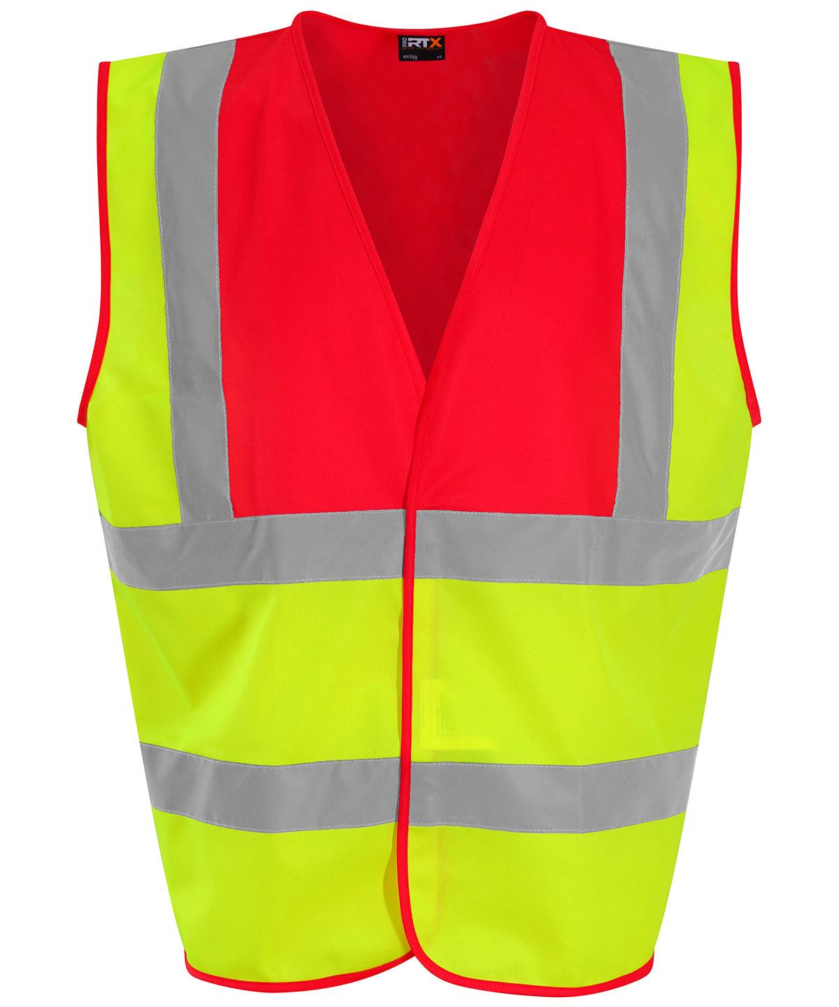 HV Yellow/Red - Waistcoat Safety Vests ProRTX High Visibility Must Haves, Personal Protection, Plus Sizes, Safetywear, Workwear Schoolwear Centres