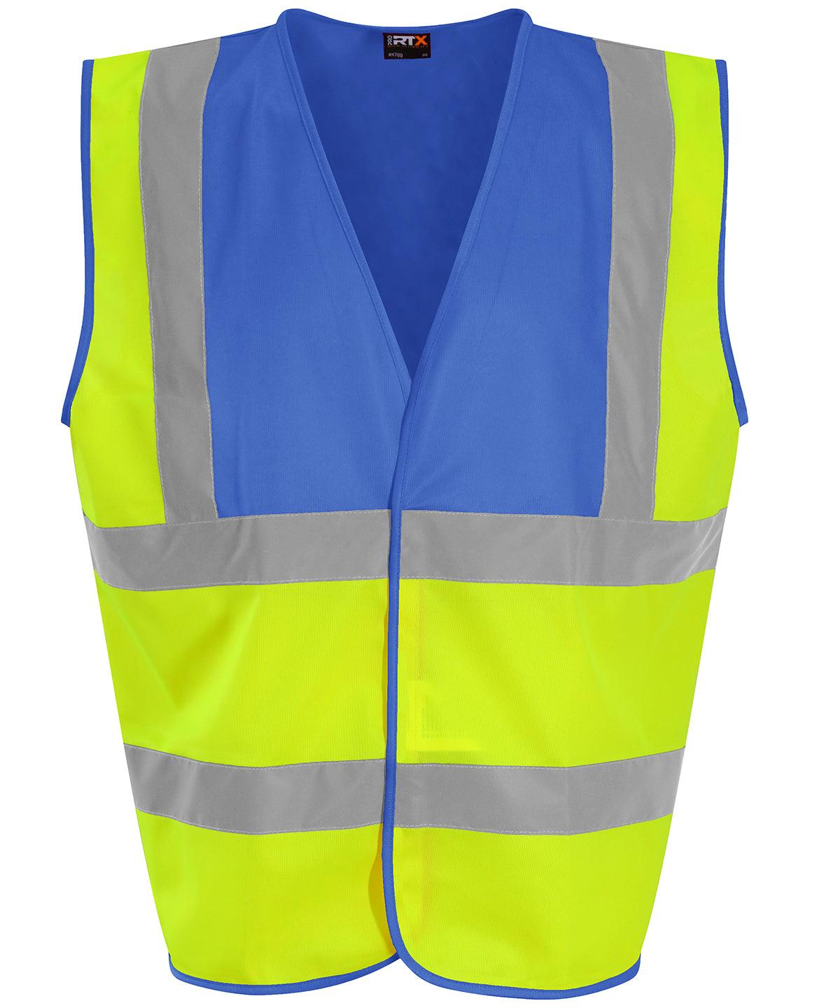 HV Yellow/Royal Blue - Waistcoat Safety Vests ProRTX High Visibility Must Haves, Personal Protection, Plus Sizes, Safetywear, Workwear Schoolwear Centres