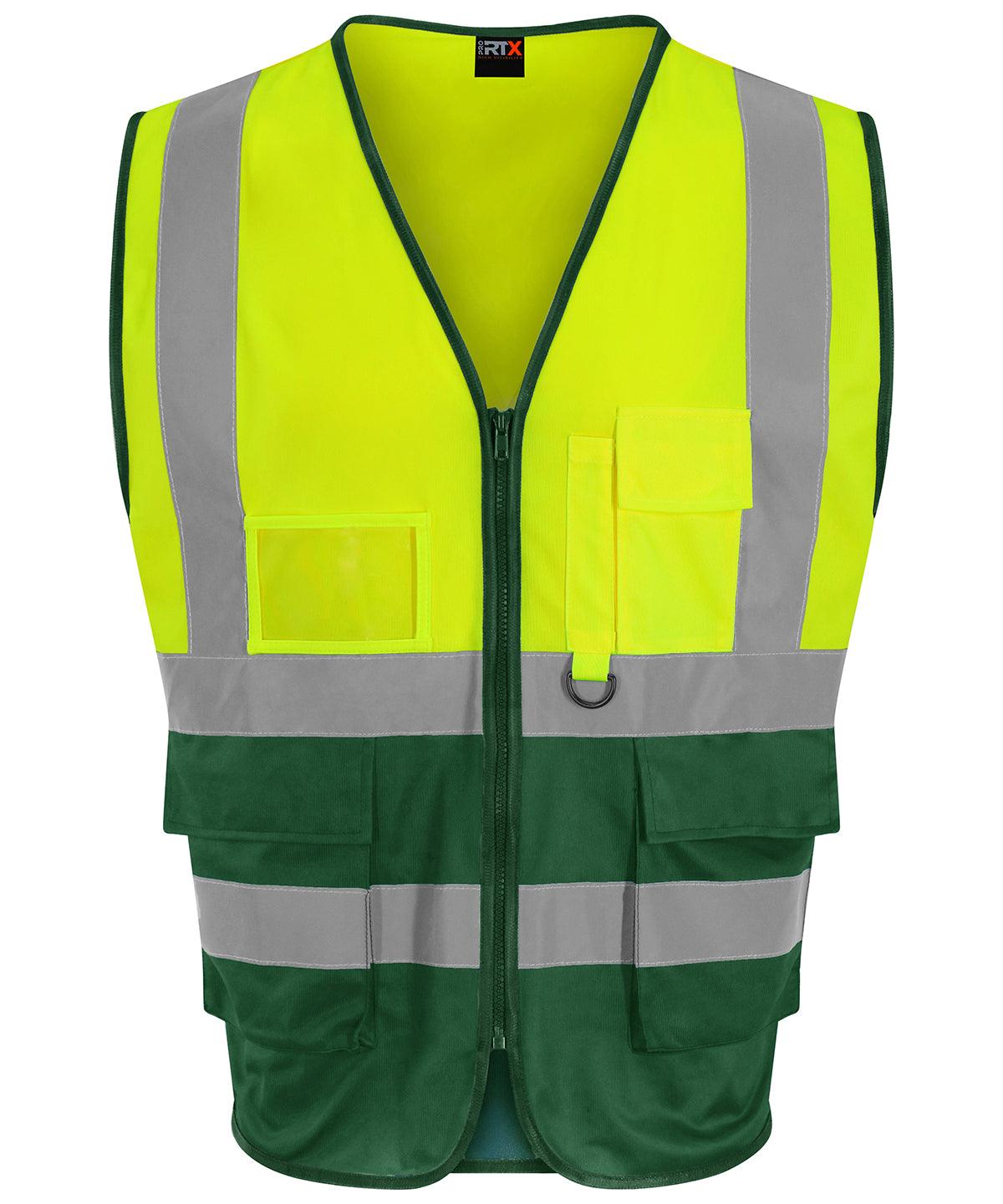 HV Yellow/Paramedic Green - Executive waistcoat Safety Vests ProRTX High Visibility Plus Sizes, Safetywear, Workwear Schoolwear Centres