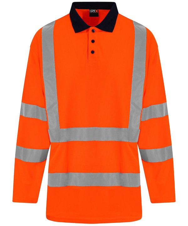 HV Orange/Navy - High visibility long sleeve polo Polos ProRTX High Visibility Plus Sizes, Polos & Casual, Rebrandable, Safetywear, Workwear Schoolwear Centres