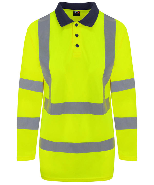 HV Yellow/Navy - High visibility long sleeve polo Polos ProRTX High Visibility Plus Sizes, Polos & Casual, Rebrandable, Safetywear, Workwear Schoolwear Centres