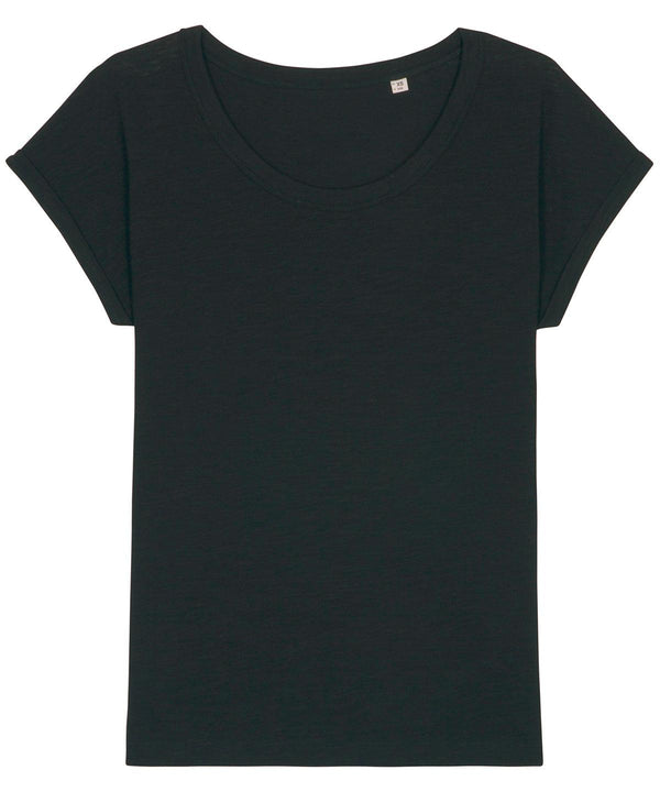 Black - Women's Stella Rounders slub rolled sleeve slub t-shirt (STTW112) T-Shirts Stanley/Stella Exclusives, New Colours for 2023, Organic & Conscious, Plus Sizes, Rebrandable, Stanley/ Stella, T-Shirts & Vests Schoolwear Centres