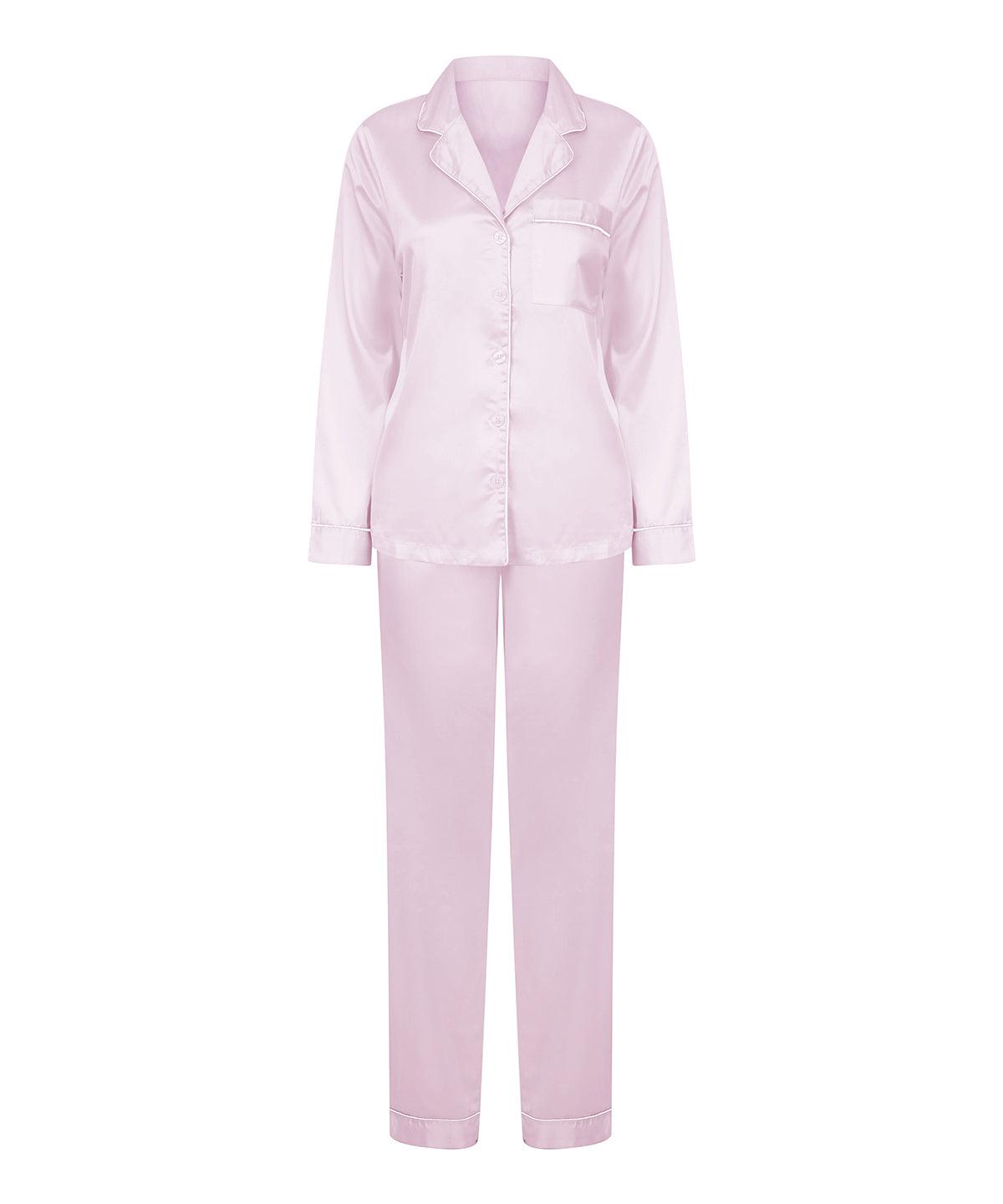 Light Pink - Women's satin long pyjamas Pyjamas Towel City Gifting, Lounge & Underwear, Lounge Sets, Must Haves, Plus Sizes Schoolwear Centres