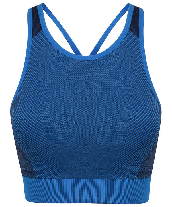 Bright Blue/Navy - Women's seamless panelled crop top Bras Tombo Activewear & Performance, Cropped, Must Haves, On-Trend Activewear, Padded Perfection, Plus Sizes, Raladeal - Recently Added, Rebrandable, Sports & Leisure, T-Shirts & Vests Schoolwear Centres
