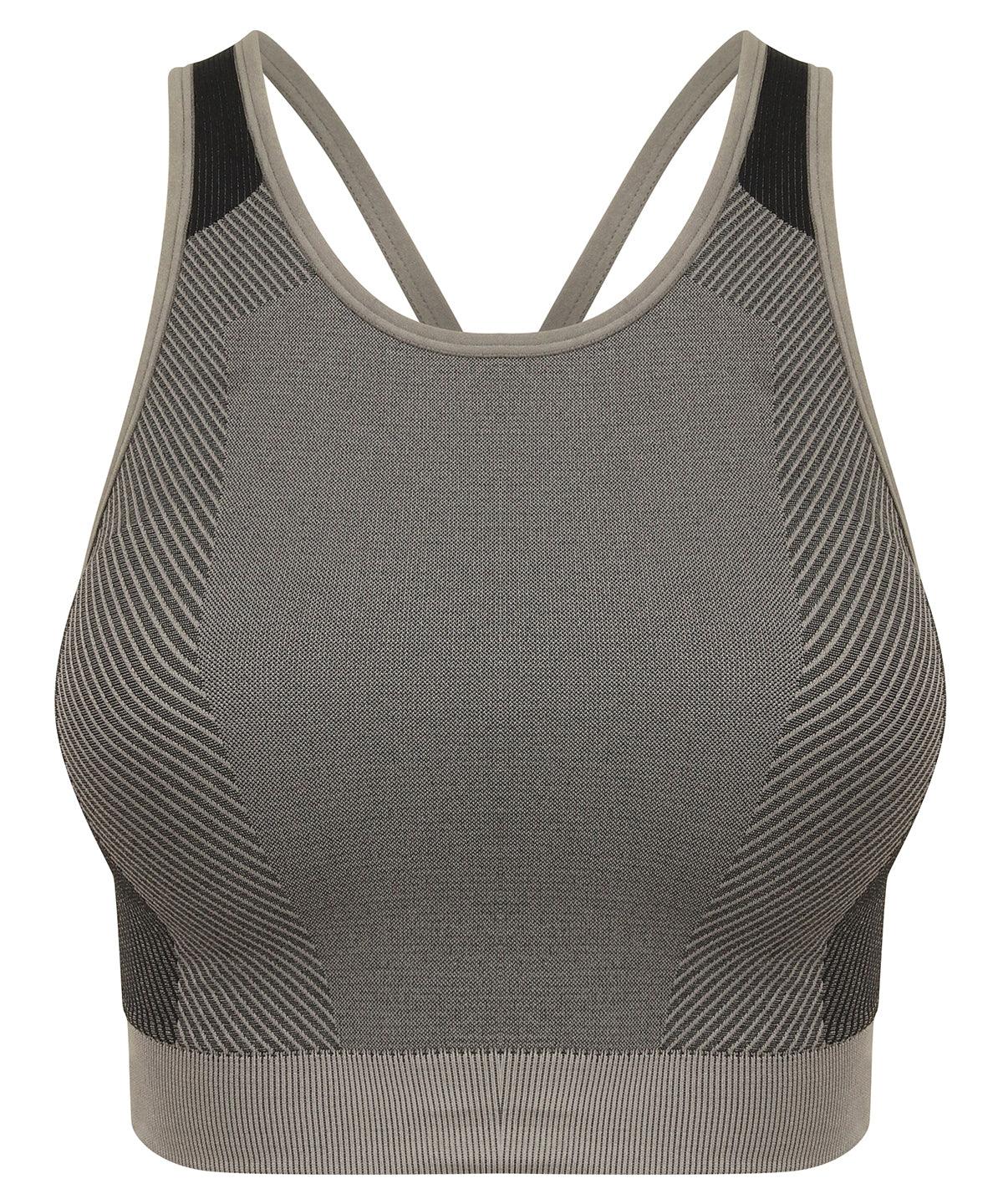 Light Grey/Black - Women's seamless panelled crop top Bras Tombo Activewear & Performance, Cropped, Must Haves, On-Trend Activewear, Padded Perfection, Plus Sizes, Raladeal - Recently Added, Rebrandable, Sports & Leisure, T-Shirts & Vests Schoolwear Centres