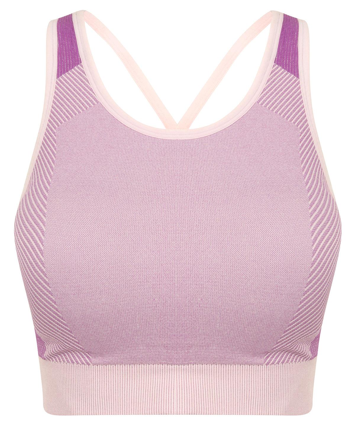 Light Pink/Purple - Women's seamless panelled crop top Bras Tombo Activewear & Performance, Cropped, Must Haves, On-Trend Activewear, Padded Perfection, Plus Sizes, Raladeal - Recently Added, Rebrandable, Sports & Leisure, T-Shirts & Vests Schoolwear Centres