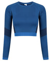 Bright Blue/Navy - Women's seamless panelled long sleeve crop top T-Shirts Tombo Activewear & Performance, Cropped, Must Haves, On-Trend Activewear, Padded Perfection, Plus Sizes, Raladeal - Recently Added, Rebrandable, Sports & Leisure, T-Shirts & Vests Schoolwear Centres