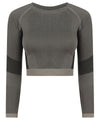 Light Grey/Black - Women's seamless panelled long sleeve crop top T-Shirts Tombo Activewear & Performance, Cropped, Must Haves, On-Trend Activewear, Padded Perfection, Plus Sizes, Raladeal - Recently Added, Rebrandable, Sports & Leisure, T-Shirts & Vests Schoolwear Centres