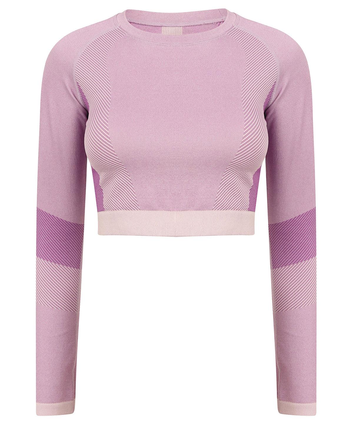 Light Pink/Purple - Women's seamless panelled long sleeve crop top T-Shirts Tombo Activewear & Performance, Cropped, Must Haves, On-Trend Activewear, Padded Perfection, Plus Sizes, Raladeal - Recently Added, Rebrandable, Sports & Leisure, T-Shirts & Vests Schoolwear Centres