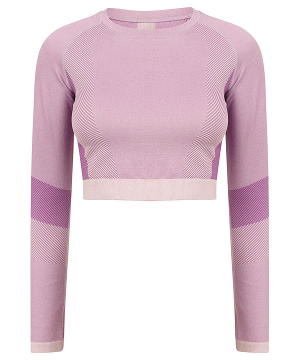 Light Pink/Purple - Women's seamless panelled long sleeve crop top T-Shirts Tombo Activewear & Performance, Cropped, Must Haves, On-Trend Activewear, Padded Perfection, Plus Sizes, Raladeal - Recently Added, Rebrandable, Sports & Leisure, T-Shirts & Vests Schoolwear Centres