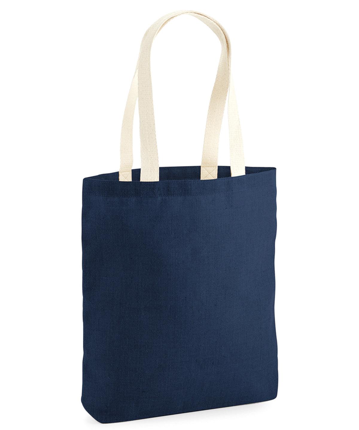 Navy/Natural - Unlaminated jute tote Bags Westford Mill Bags & Luggage, Rebrandable Schoolwear Centres