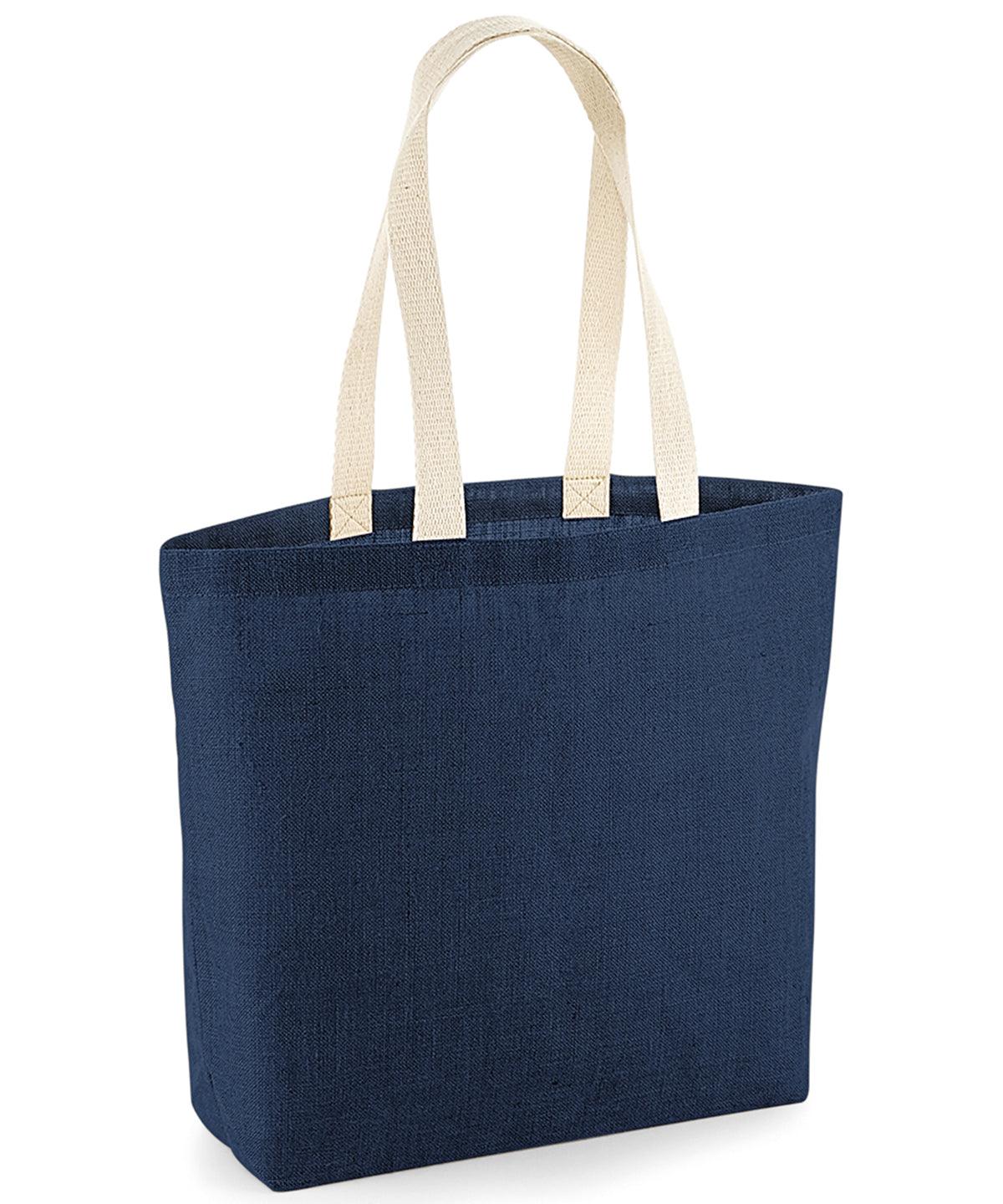 Navy/Natural - Unlaminated jute shopper Bags Westford Mill Bags & Luggage, Rebrandable Schoolwear Centres