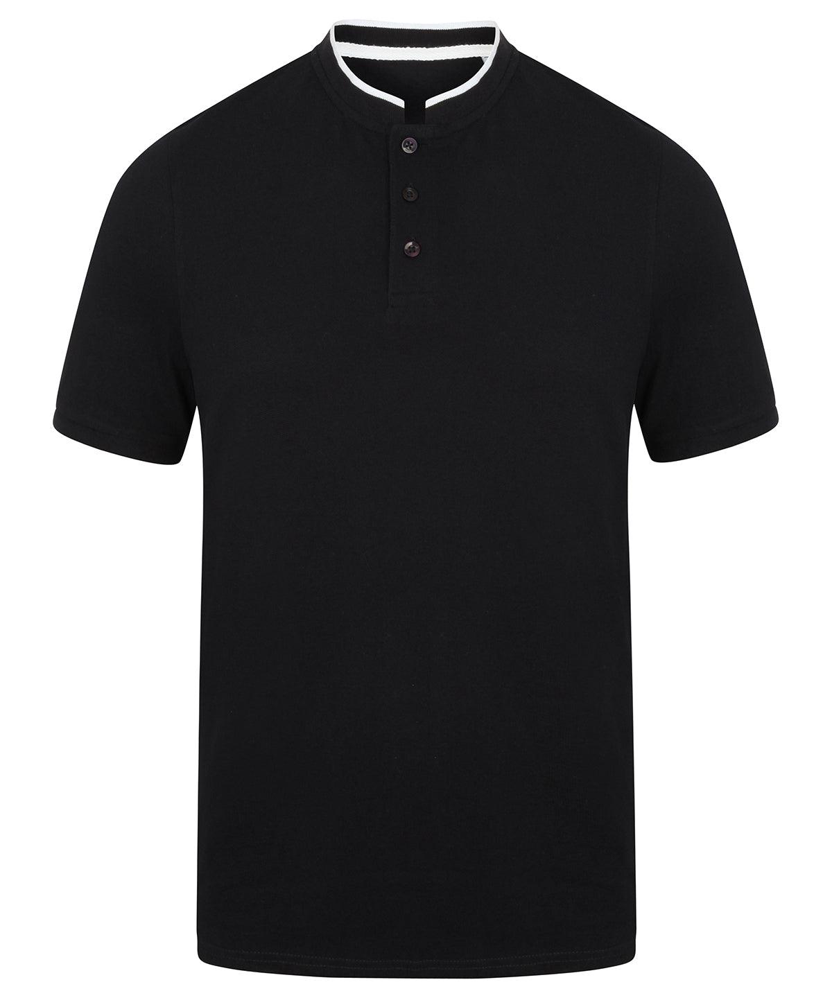 Navy/White - Stand collar stretch polo shirt Polos Front Row Polos & Casual, Raladeal - Recently Added Schoolwear Centres