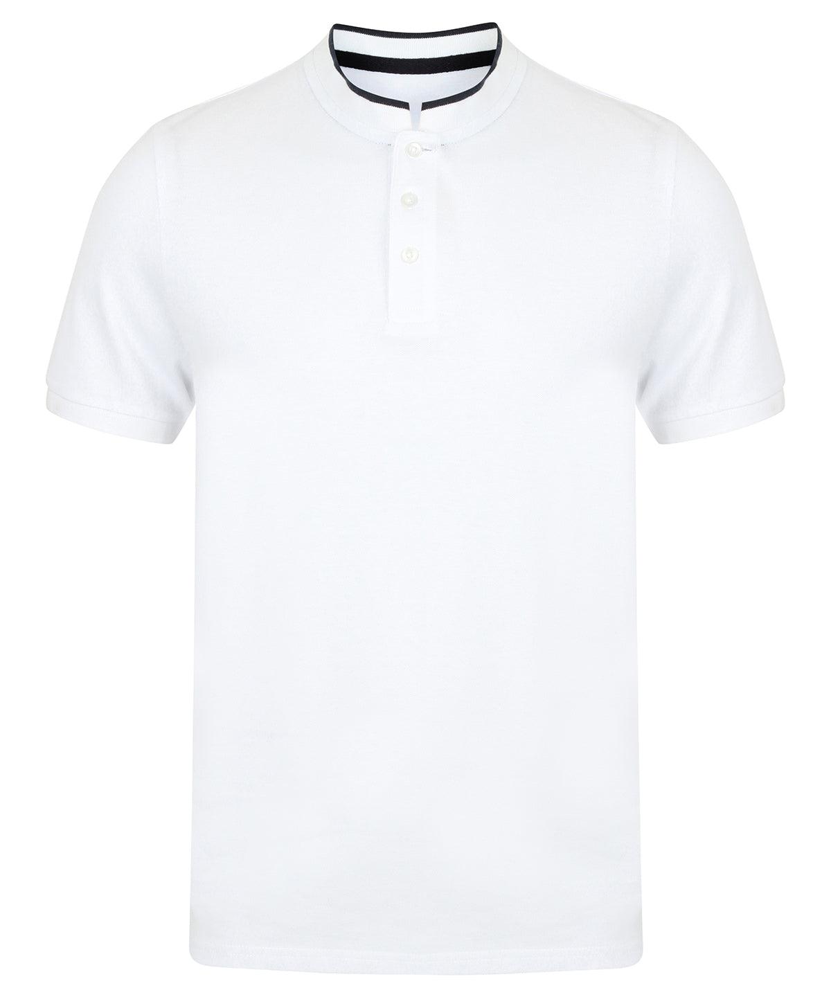 White/Bright Navy - Stand collar stretch polo shirt Polos Front Row Polos & Casual, Raladeal - Recently Added Schoolwear Centres