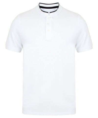 White/Bright Navy - Stand collar stretch polo shirt Polos Front Row Polos & Casual, Raladeal - Recently Added Schoolwear Centres