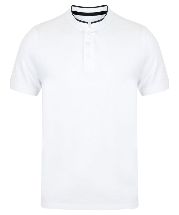 White/Bright Navy - Stand collar stretch polo shirt Polos Front Row Polos & Casual, Raladeal - Recently Added Schoolwear Centres