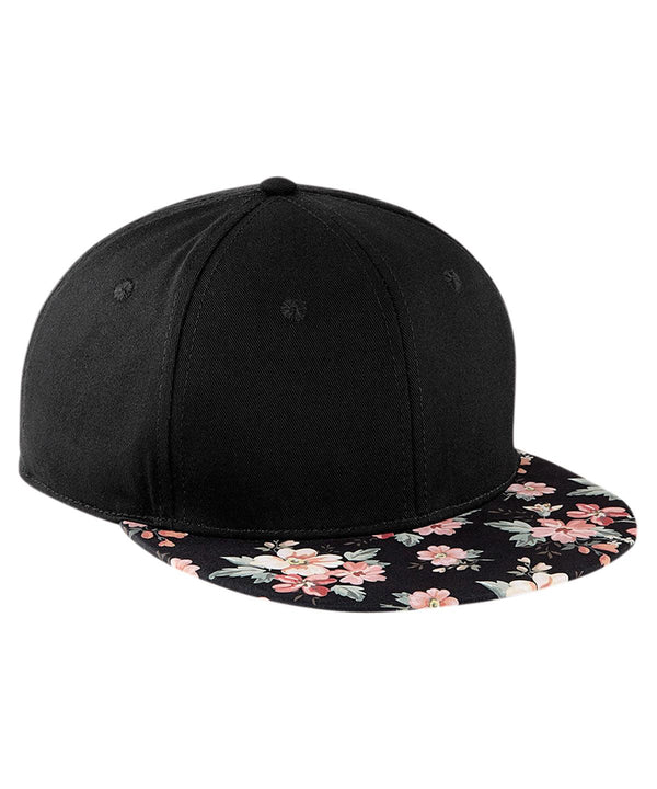 Black/Faded Floral - Graphic peak snapback Caps Beechfield Headwear, Raladeal - High Stock Schoolwear Centres