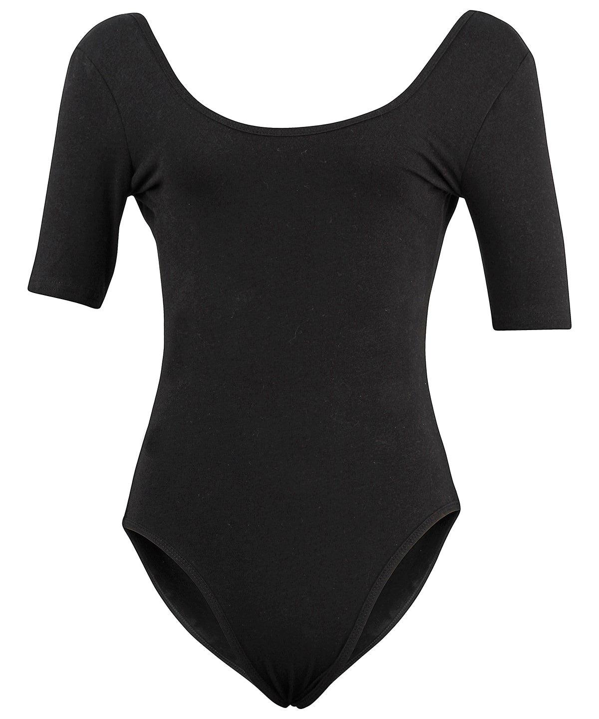 Black - Women's cotton Spandex Jersey short sleeve t-shirt leotard Leotards Last Chance to Buy Sale, Sports & Leisure Schoolwear Centres