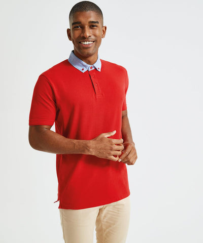 Indigo/Denim - Men's chambray button-down collar polo Polos Asquith & Fox Perfect for DTG print, Plus Sizes, Polos & Casual, Raladeal - Recently Added Schoolwear Centres