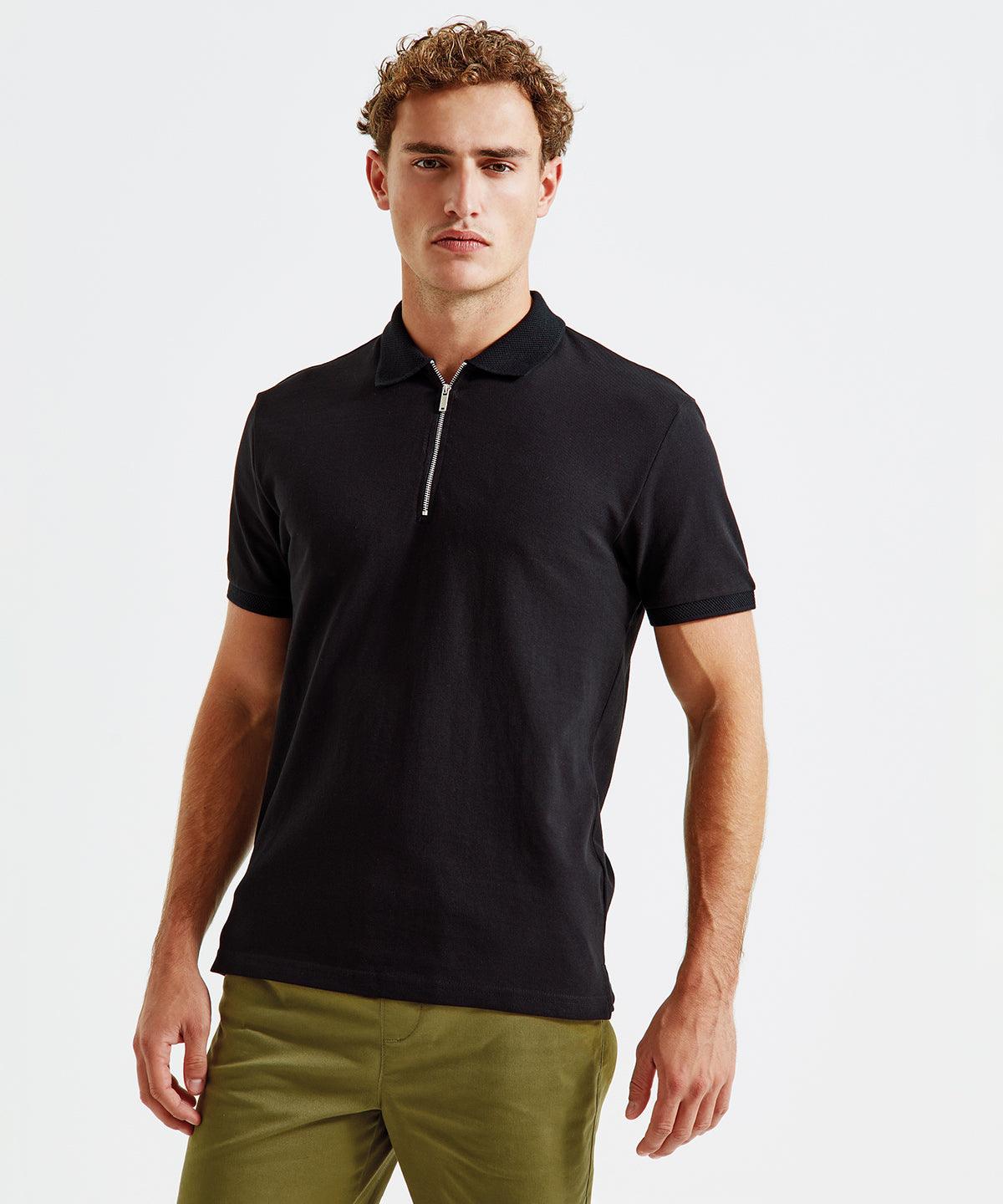 Navy - Men's zip polo Polos Asquith & Fox Plus Sizes, Polos & Casual, Rebrandable Schoolwear Centres