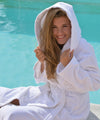 White - ARTG® deluxe velour bathrobe with hood Robes A&R Towels Directory, Homewares & Towelling Schoolwear Centres