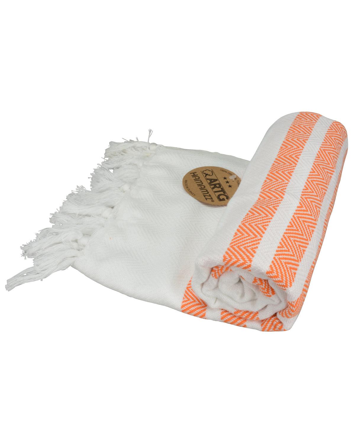 White/Orange - ARTG® Hamamzz® dalaman towel Towels A&R Towels Festival, Homewares & Towelling, New For 2021, New Products – February Launch, New Styles For 2021, Rebrandable, Summer Accessories Schoolwear Centres