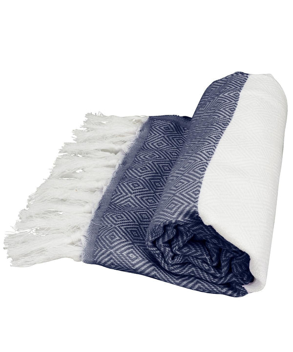 White/Navy Blue - ARTG® Hamamzz® marmaris towel Towels A&R Towels Festival, Homewares & Towelling, New For 2021, New Products – February Launch, New Styles For 2021, Rebrandable, Summer Accessories Schoolwear Centres
