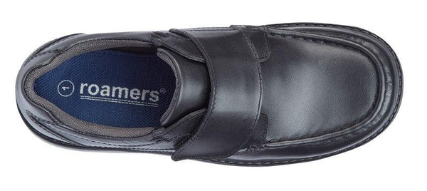 ROAMERS  [KIDS]  Touch Fastening Boat Shoe | Black Leather - Schoolwear Centres | School Uniforms near me