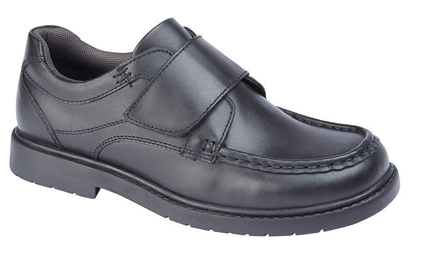 ROAMERS  [KIDS]  Touch Fastening Boat Shoe | Black Leather - Schoolwear Centres | School Uniforms near me