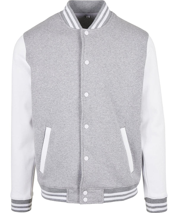 Heather Grey/White - Basic college jacket Jackets Build Your Brand Basic Jackets & Coats, New For 2021, New Styles For 2021, Plus Sizes, Rebrandable Schoolwear Centres