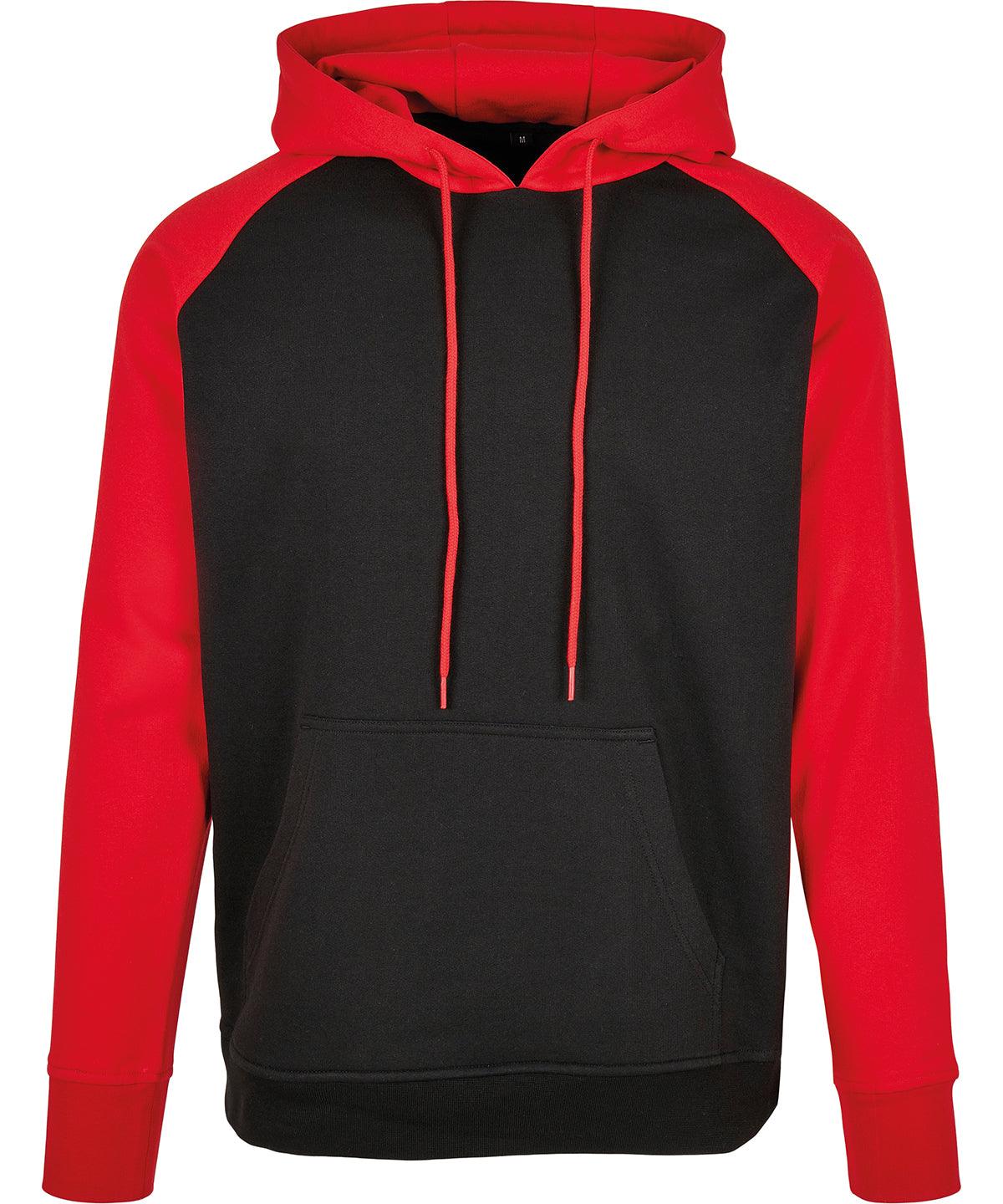 Black/Red - Basic raglan hoodie Hoodies Build Your Brand Basic Hoodies, New For 2021, New Styles For 2021, Plus Sizes, Rebrandable, Trending Schoolwear Centres