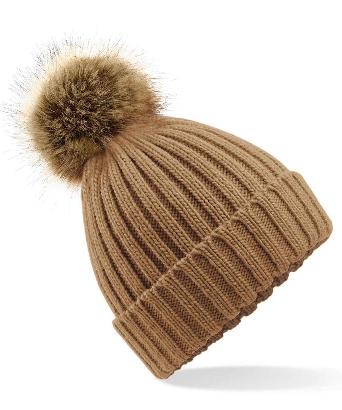 Fur pop pom chunky beanie