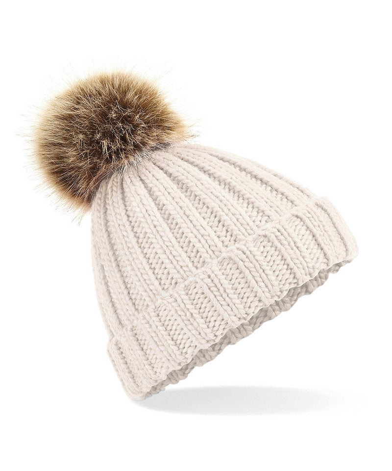 Fur pop pom chunky beanie