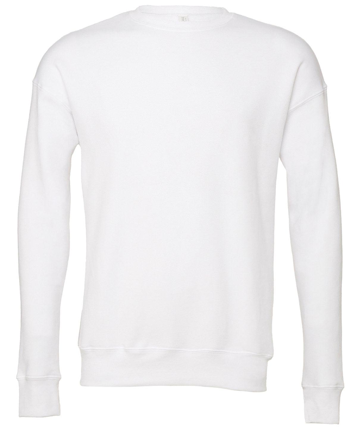 White - Unisex drop shoulder fleece Sweatshirts Bella Canvas Must Haves, New Colours For 2022, New Colours for 2023, Rebrandable, Sweatshirts, Working From Home Schoolwear Centres