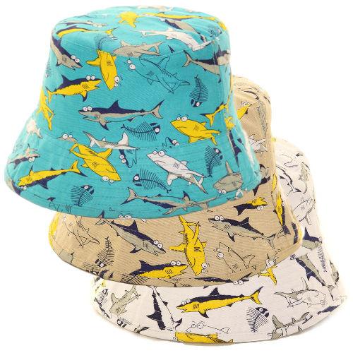 Boys Shark Print Bush (Bucket) Hat | Sky Blue | White | Beige Accessories Schoolwear Centres Boys Shark Print Bush (Bucket) Hat | Sky Blue | White | Beige, JIGLZ Schoolwear Centres