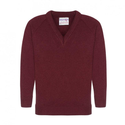 Maroon Knitted Jumper with school logo
• 100% Acrylic
• Soft, low pill yarn
• 12 gauge knit
• Classic fit
• Raglan long sleeves
• Ribbed v-neck, cuffs and hem
• Does not fade