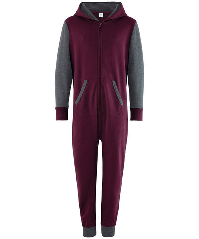 Purple/Heather Grey - Kids contrast all-in-one Onesies Comfy Co Junior, Lounge & Underwear, Sale, Winter Essentials Schoolwear Centres