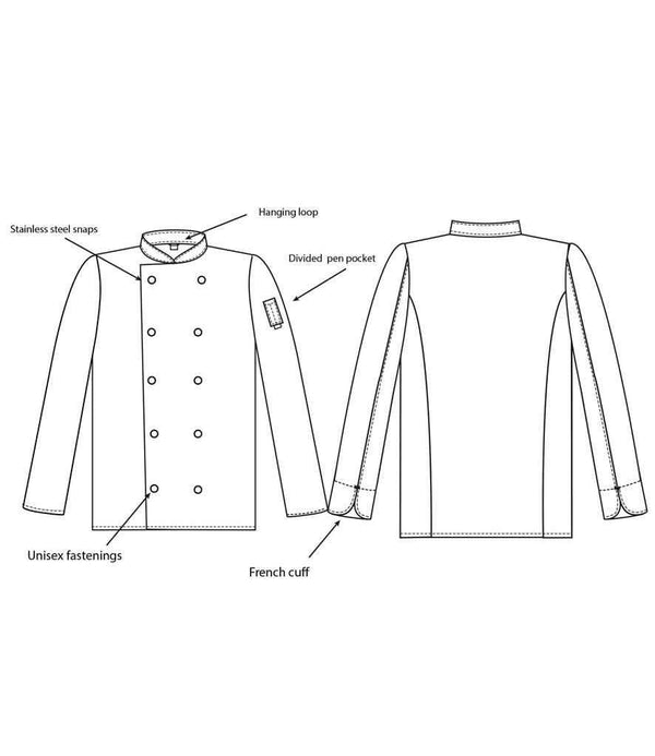 Dennys Long Sleeve Press Stud Chef's Jacket | Black Tunic Dennys style-de001 Schoolwear Centres